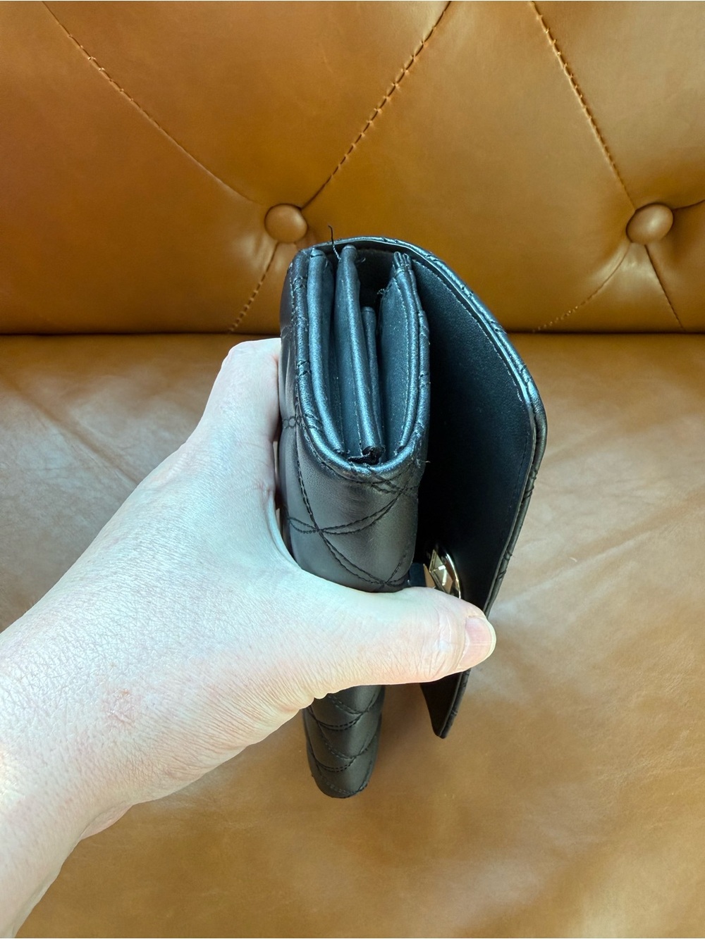 kate spade Black Quilted Leather Wallet with Gold Accent